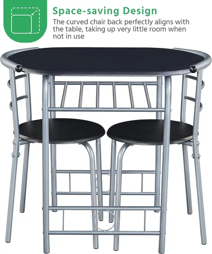 Vista 6 de Yaheetech Juego de mesa de comedor de 3 piezas, juegos de mesa de cocina y sillas para 2, juego de mesa compacto con patas de acero, estante de vino