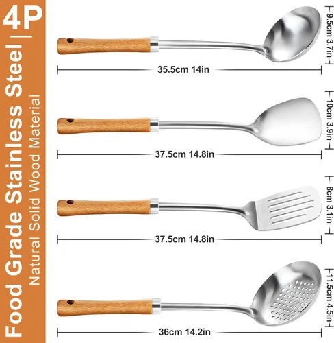 Vista 3 de Pleafind 2 piezas Cucharón y cuchara ranurada, cucharón para sopa y cuchara colador, cucharas de cocina y espumaderas de acero inoxidable