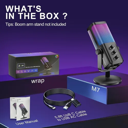 Vista 7 de Micrófono USB para juegos con equilibrio de chat de juego, micrófono de condensador RGB con cancelación de ruido, silencio rápido y monitoreo