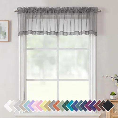 Vista 95 de Aiyufeng 2 paneles de cenefa transparente negra de 14 pulgadas de largo, cortinas cortas para dormitorio, cortinas de cocina para ventana pequeña