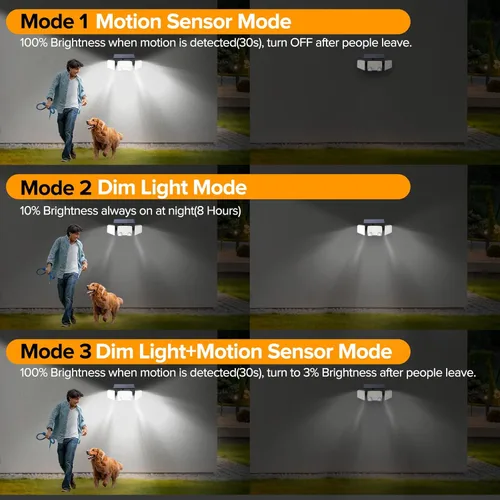 Vista 4 de UME Luces solares para exteriores, 332 LED, 7000 K, luces superbrillantes con sensor de movimiento para exteriores con 2 sensores, IP65 impermeable