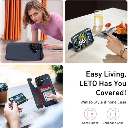 Vista 1351 de LETO para iPhone 15 Pro Funda tipo cartera - Tapa tipo folio con patada - Diseños de moda - Tarjetero - Funda protectora para mujeres y niñas - 6.1