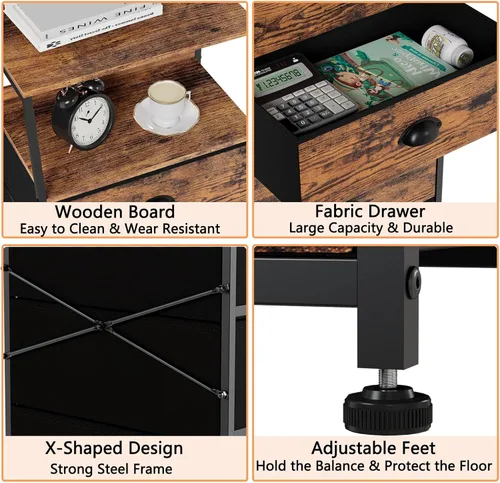 Vista 13 de Furnulem Cómoda negra con 5 cajones, cómoda de tela de torre de almacenamiento vertical para dormitorio, pasillo, entrada, guardería, organizador