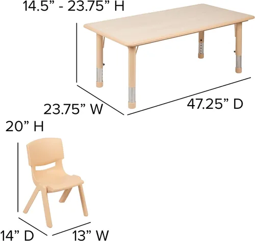 Vista 4 de Flash Furniture Emmy - Juego de mesa rectangular de plástico natural ajustable con 4 sillas, 23.625 pulgadas de ancho x 47.25 pulgadas de largo