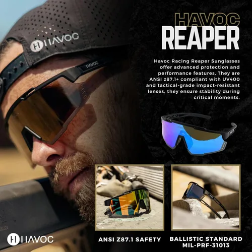 Vista 2 de Havoc Racing Reaper - Gafas de sol de seguridad Z87+, protección UV400 de grado táctico, persianas antisudor