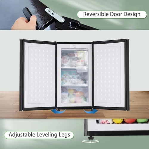 Vista 5 de Congelador vertical mini Maine, 3.6 pies cúbicos, congelador compacto de una sola puerta con puerta reversible de acero inoxidable, ajuste