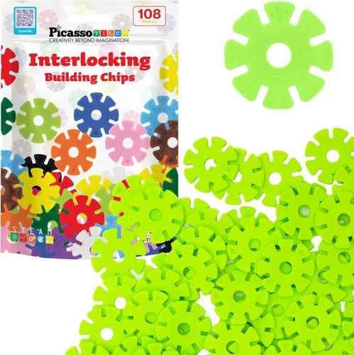 Vista 21 de PicassoTiles Juego de 600 fichas de construcción entrelazadas con bloques de disco creativos, juguetes de aprendizaje STEM para educación temprana