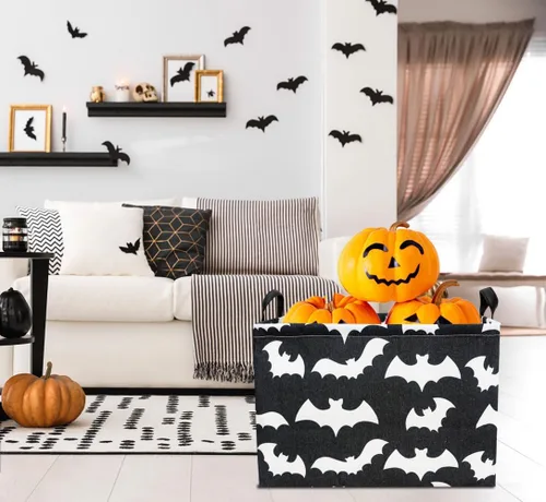 Vista 2 de Cesta de almacenamiento rectangular con asas, papelera plegable para juguetes para niños, caja de libros, cesta de regalo (murciélago)