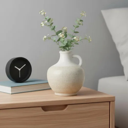 Vista 7 de Florero de cerámica beige y blanco de 6 pulgadas