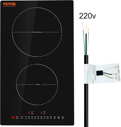 Vista 13 de VEVOR Placa de inducción, quemador eléctrico de encimera de 1800 W, estufa de control de perilla de 2 quemadores, estufa de inducción integrada