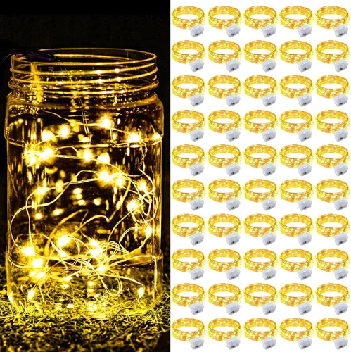 Vista 18 de Paquete de 8 luces de hadas que funcionan con pilas, 20 mini luces LED de 7 pies, alambre plateado, luces parpadeantes para bricolaje, fiestas