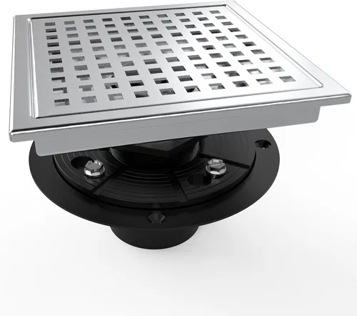 Vista 12 de WEBANG - Drenaje de piso cuadrado de 4 pulgadas con brida, rejilla de patrón quadrato extraíble, acero inoxidable SUS 304 de grado alimenticio