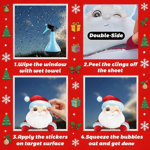Vista 7 de Adhesivos para ventana de Navidad, copos de nieve, decoraciones de bolas de Navidad grandes para vidrio, calcomanías de invierno de país