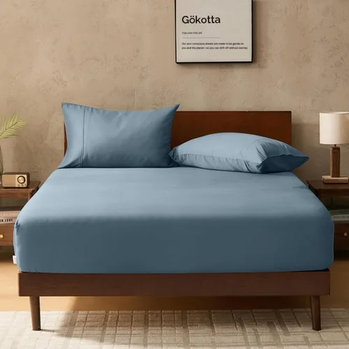 Vista 20 de Gokotta Sábana bajera ajustable y funda de almohada de rayón de bambú, sábana refrescante súper suave con 4 correas elásticas en las esquinas