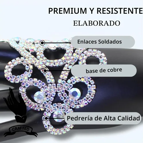 Vista 3 de PEARLY JUN Parches de apliques de cristal con diamantes de imitación, para bricolaje, con cuentas, ropa de costura para cinturón de boda, vestidos