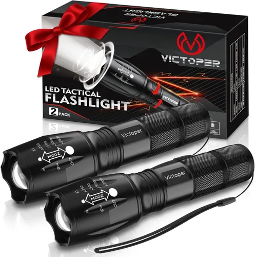 Vista 20 de Victoper Linternas LED azules, linterna táctica recargable de alto lumen y superbrillante, 5 modos, enfoque ajustable, impermeable, luces de flash
