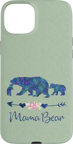 Vista 9 de Teal Blue Purple Floral Mama Bear and Two Cubs Light Green Case for iPhone 16