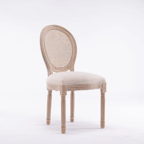 Vista 8 de French Style Solid Wood Frame Linen Fabric Rattan Back Dining Chairs, Table & Chair Sets, Set of 2 for Dining Room, Kitchen, Living Room, Bedroom