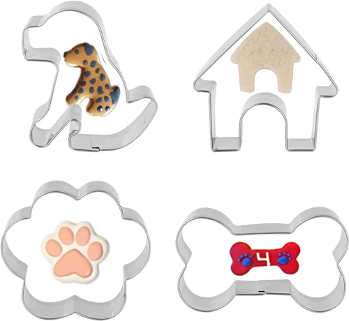 Cortador de galletas de hueso de perro ANCKNE Bone Shape Cookie Cutter Set de acero inoxidable casero para perros galletas cortador de golosinas 4