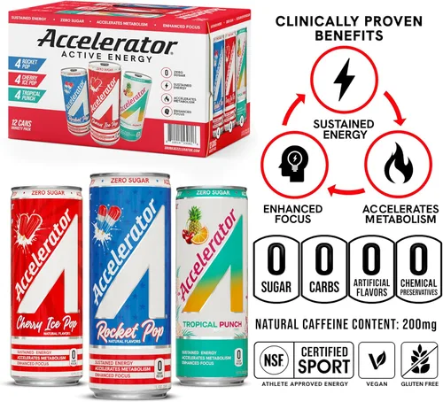 Vista 35 de Accelerator Bebida energética sin azúcar, lata de helado de cereza de 12 onzas (paquete de 12), bebidas energéticas sin azúcar con energía sostenida