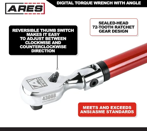 Vista 5 de ARES 43008-1/2-Inch Drive Flex Head - Llave dinamométrica digital electrónica de torque y ángulo de torque – 25-250 ft-lb (34-340 Nm) – Cabeza