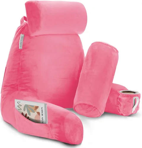 Vista 102 de Clara Clark - Almohada de lectura con espuma viscoelástica triturada, incluye 2 almohadas de soporte para el cuello y la zona lumbar, diseñada