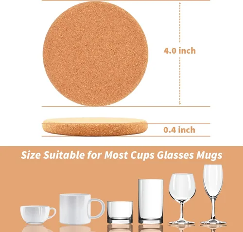 Vista 2 de ToolMenu - Posavasos de corcho absorbentes para bebidas, 6 unidades, borde redondo de 4 pulgadas, resistentes al calor, reutilizables, extra