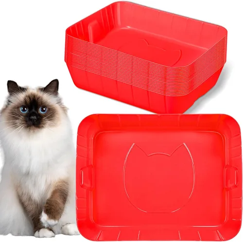 Vista 10 de Bokon 25 cajas de arena desechables para gatos, bandeja de arena de plástico para gatos, bandeja grande para gatitos, conejos, cobayas, hámster