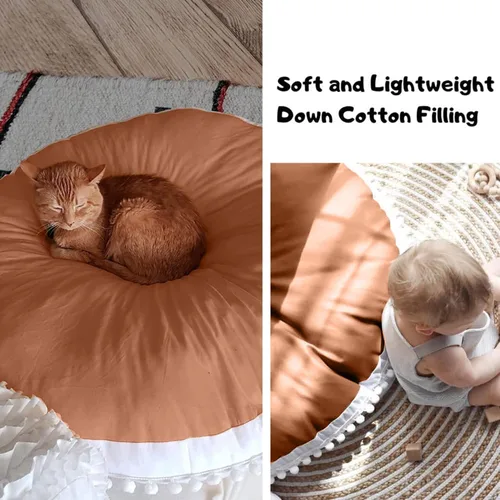 Vista 2 de Cojín Grande de Piso para Niños Cojín Redondo de Piso para Sentarse, Almohada Circular Grande de 35 pulgadas, Almohadas Redondas para Sentarse