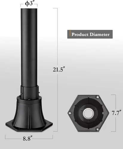 Vista 2 de Lámpara de poste al aire libre con base, accesorios de lámpara de poste exterior HWH, poste de montaje de aluminio negro y base para camino