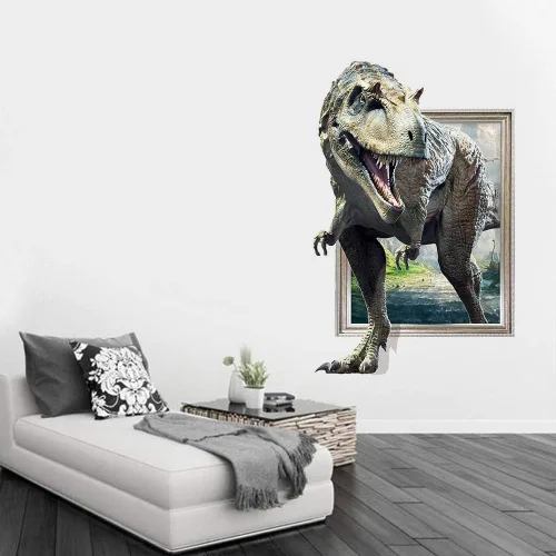 Vista 3 de Calcomanías 3D para puerta, diseño de dinosaurio, decoración artística, póster mural para niños, dormitorio, sala de juegos, bebé, guardería