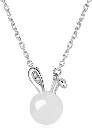 Collar de conejo de jade de oro de 14 quilates, collar con colgante de conejo de moissanita, joyería de Año Nuevo chino, regalos para mujer