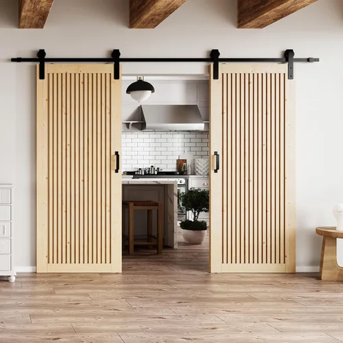 Vista 10 de BARNER HOME Puerta de granero de madera de pino de 30 x 84 pulgadas, puerta corredera decorativa de 1 lite, con kit de herramientas incluido