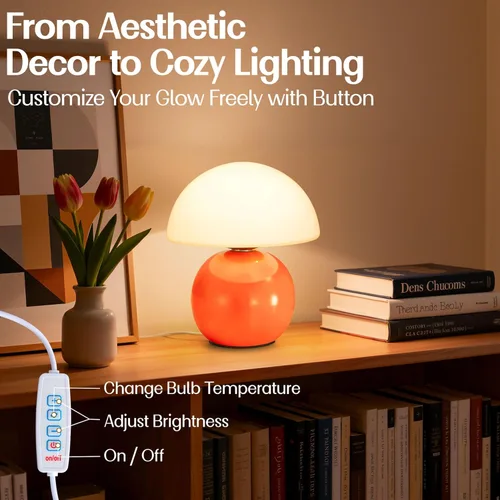 Vista 3 de ULAROOM Lámpara Pequeña de Hongo, Lámparas de Mesa de Noche con Enchufe USB con Bombilla LED Regulable de 3 Temperaturas, Decoración del Hogar
