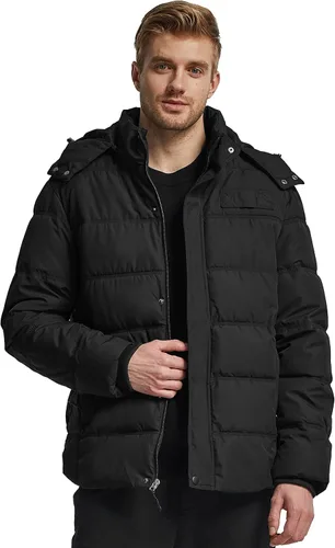 Vista 8 de Wantdo Abrigo de invierno con capucha para hombre, chaqueta acolchada cálida, abrigo de algodón grueso con capucha extraíble