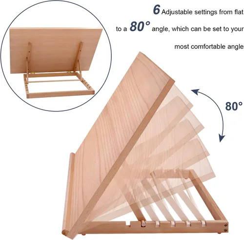 Vista 3 de Tablero Grande de Dibujo y Bocetos para Artistas, Mesa de Dibujo Caballete de Madera Ajustable de 6 Posiciones, 24.8" L x 16.5" A (A2) Caballete