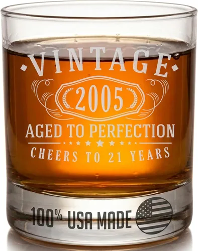 Vintage 2005 Grabado 11oz Whisky Glass 21st Birthday Regalos para él ella 2-Claro