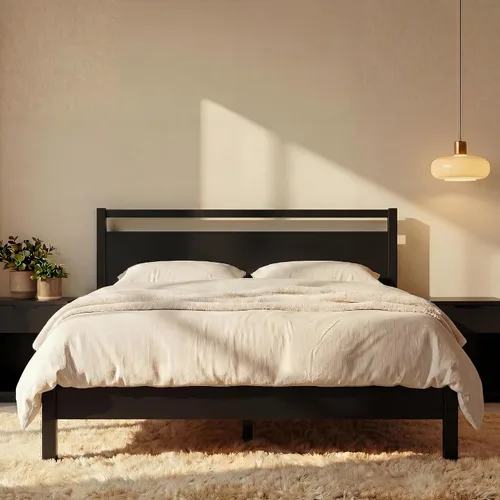LIFEMENT Marco de Cama de Plataforma de Madera Signature con Cabecero, Esencial, Sin Ruido, Almacenamiento Debajo de la Cama, No Necesita Somier