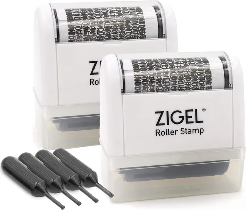 Vista 6 de ZIGEL Sello de protección contra robo de identidad, sello de rodillo con dos tubos de tinta de repuesto