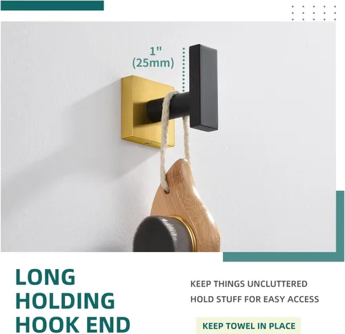 Vista 5 de Gancho de Toalla Angle Simple Negro & Oro, Soporte de Toalla de Baño de Acero Inoxidable, Gancho para Bata, Perchero de Toalla de Cocina, Montaje
