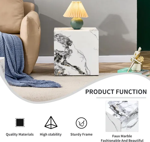 Vista 4 de Mesa de centro de mármol blanco, mesa de centro costera con patrón de mármol sintético, mesas de centro rectangulares pequeñas para sala de estar