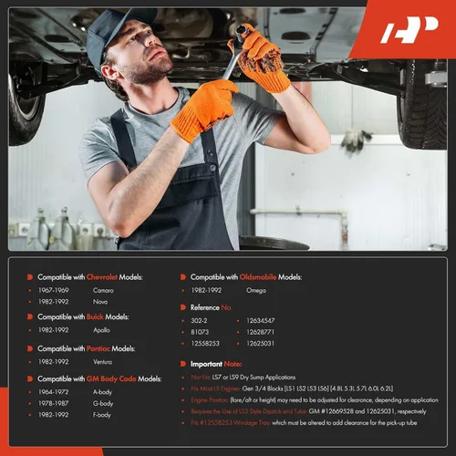 Vista 2 de A-Premium LS Swap - Kit de cárter de aceite de motor de perfil bajo, compatible con Chevy Nova Camaro Ventura Omega F-body LS1 LS2 LS3 LS6 5.7L 5.3L
