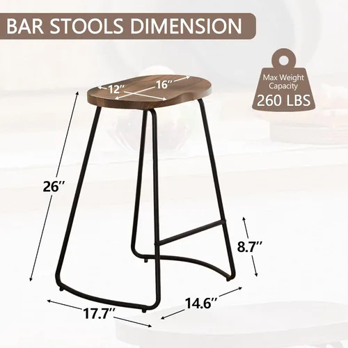 Vista 3 de HeuGah Juego de 3 taburetes de bar, taburetes de bar de madera para asiento de mostrador, taburete de bar sin respaldo de 26 pulgadas para isla
