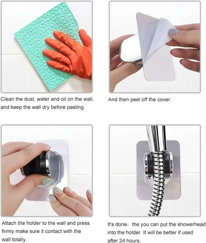 Vista 3 de TCOTBE 2 piezas de soporte extraíble para cabezal de ducha de mano ajustable, soporte fuerte para cabezal de ducha de succión sin perforaciones, sin