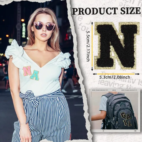 Vista 3 de 156 parches de letras de chenilla autoadhesivas, 6 parches de trébol pedregoso de la A a la Z, parches de letras de felpilla para bricolaje, bolsas