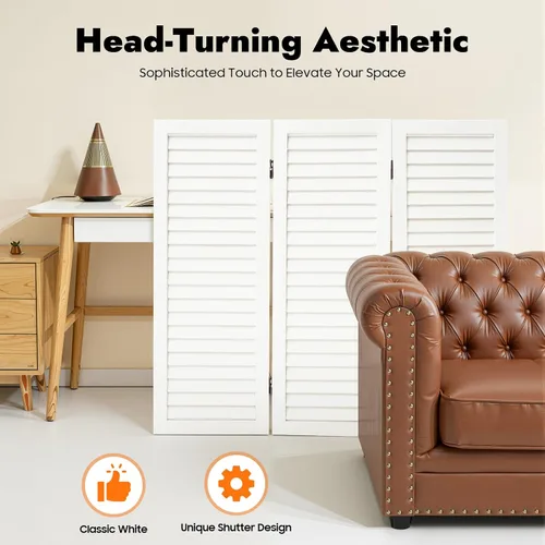 Vista 3 de Separador de habitación de madera, 3 paneles, pantalla de privacidad plegable corta de 2.6 pies de alto, particiones de habitación independientes