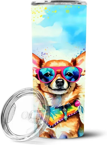 Vista 74 de Caroline's Treasures Siberian Husky Hippie Dawg - Vaso delgado de acero inoxidable al vacío de doble pared reutilizable, vaso aislado para café
