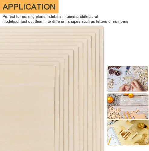 Vista 4 de Paquete de 12 hojas de tilo de 12 x 12 pulgadas, hojas finas de madera contrachapada de 1/16 pulgadas, madera sin terminar para manualidades