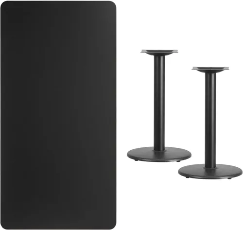 Vista 3 de Flash Furniture Mesa rectangular laminada negra de 30 x 60 pulgadas con bases de altura de mesa redonda de 18 pulgadas