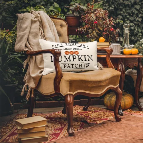 Vista 2 de Fundas de almohada con parche de calabaza otoñal, funda de almohada de cosecha de otoño, 12 x 20 pulgadas, casa de campo